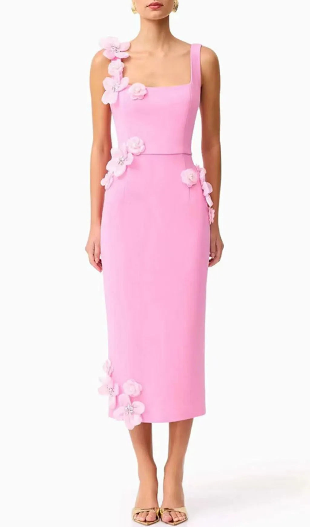 Harper Pink Flower Embellished Midi Dress Flowering Girl