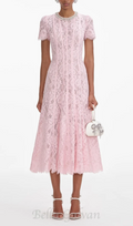 Sequin Floral Lace Midi Dress in pink Flowering Girl