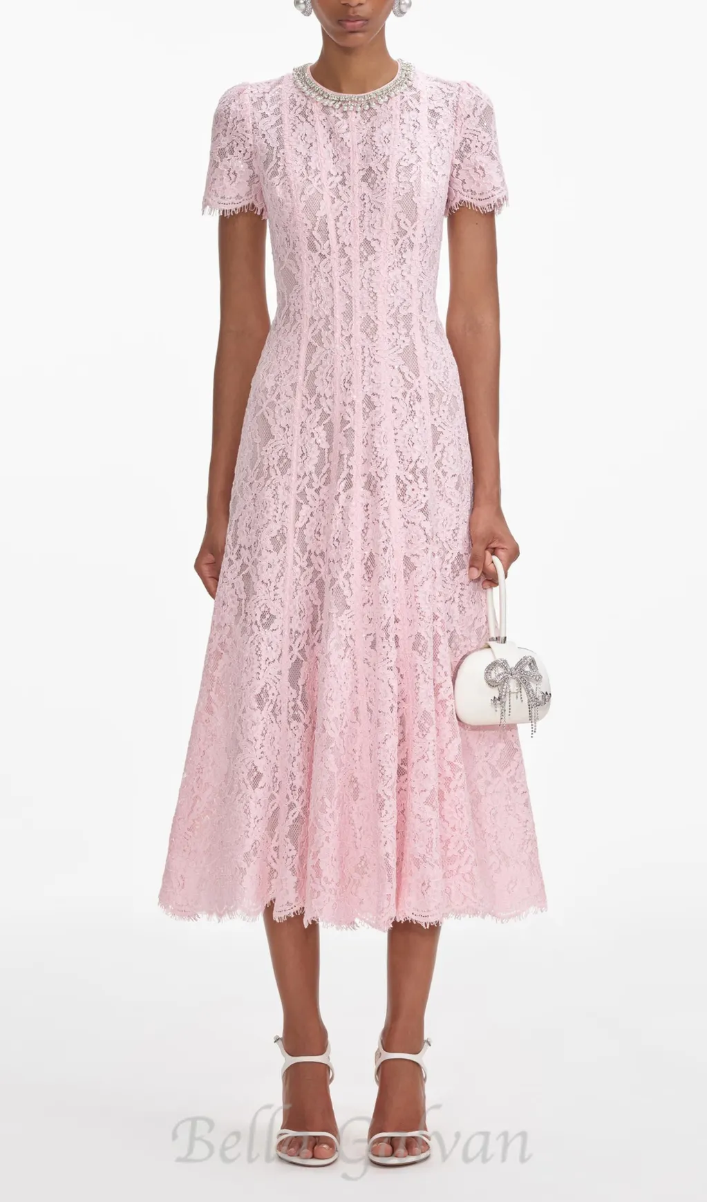 Sequin Floral Lace Midi Dress in pink Flowering Girl