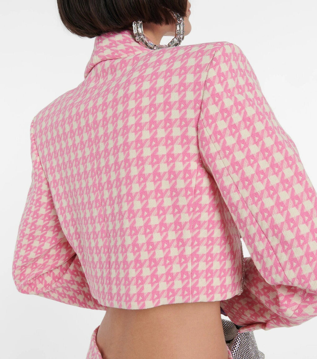 Helen Embellished Checked Wool-Blend Blazer Set In Pink Flowering Girl