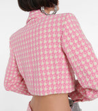 Helen Embellished Checked Wool-Blend Blazer Set In Pink Flowering Girl