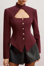 Stand Collar Cutout Blazer Flowering Girl