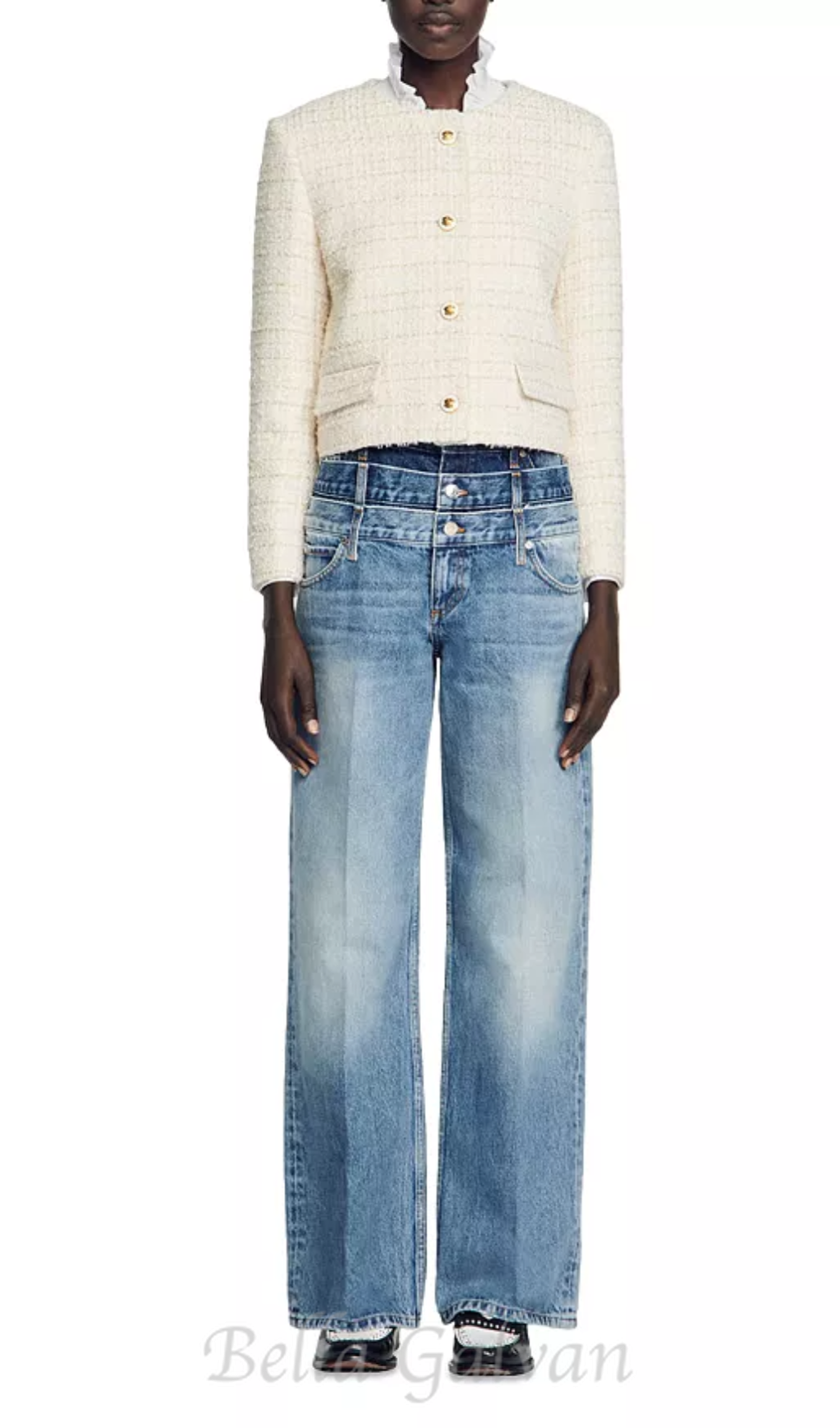 Zally Cropped Tweed Jacket in ecru Flowering Girl