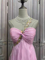 One-Shoulder Crystal Chiffon Party Dress Flowering Girl