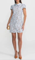 Sylvia Light Blue Floral Lace Hollow Mini Dress With Satin Collar Flowering Girl