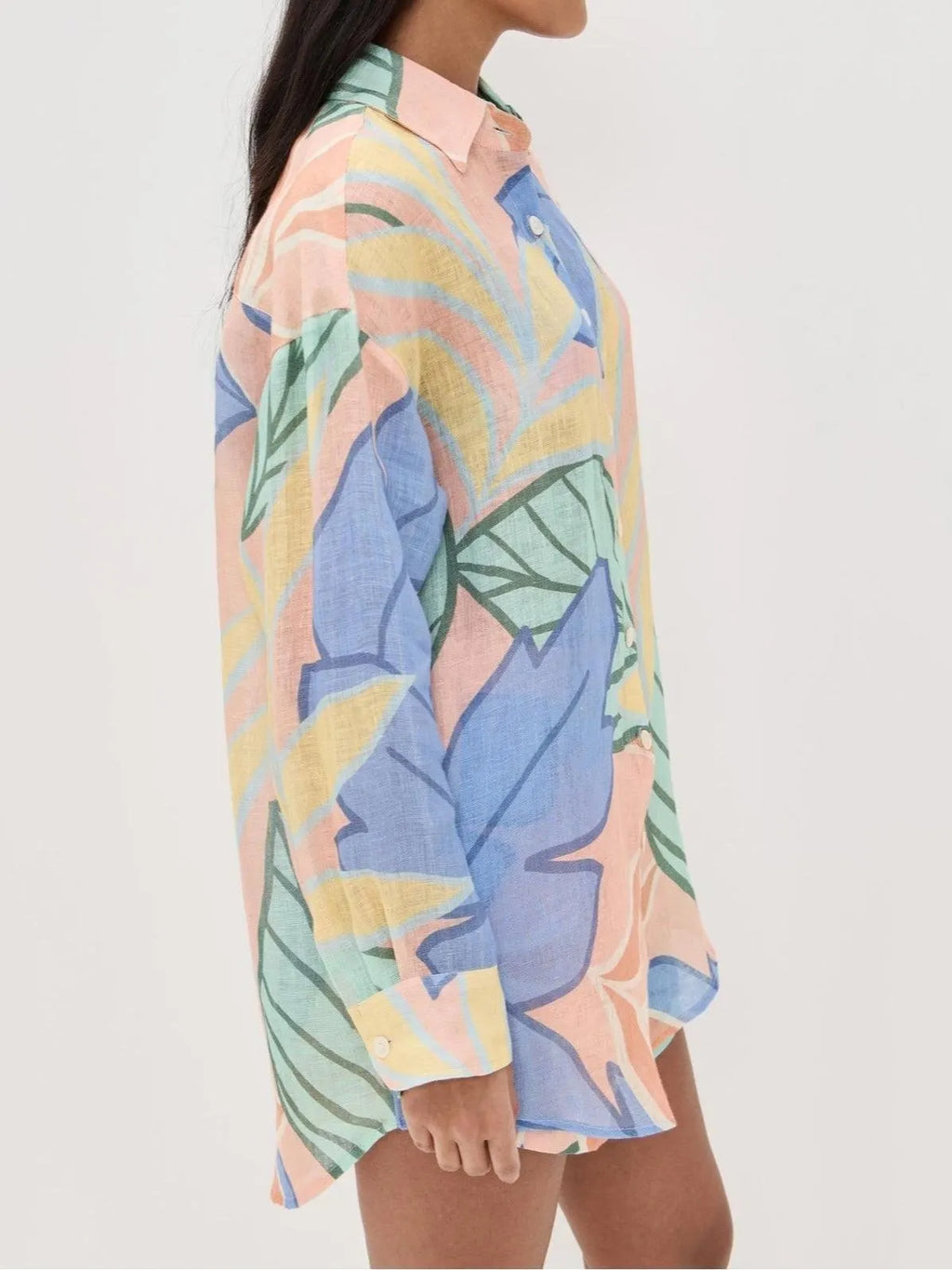 Playa Boyfriend Tropical Leaf Printed Short Set Flowering Girl