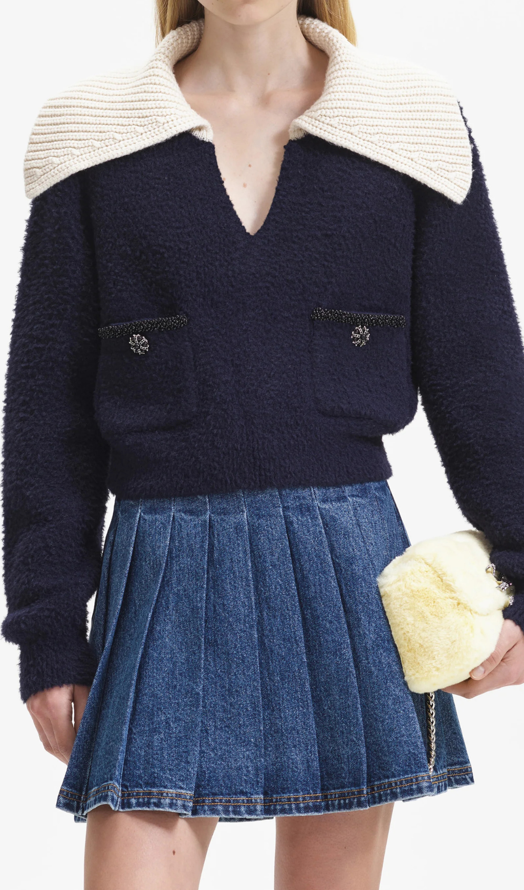 NAVY SOFT KNIT COLLAR TOP Flowering Girl