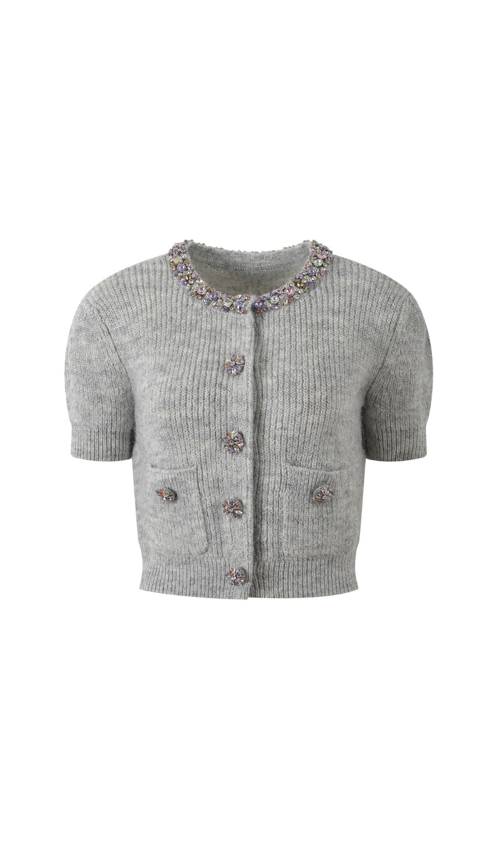 Henrike Grey Embellished Knit Top Flowering Girl