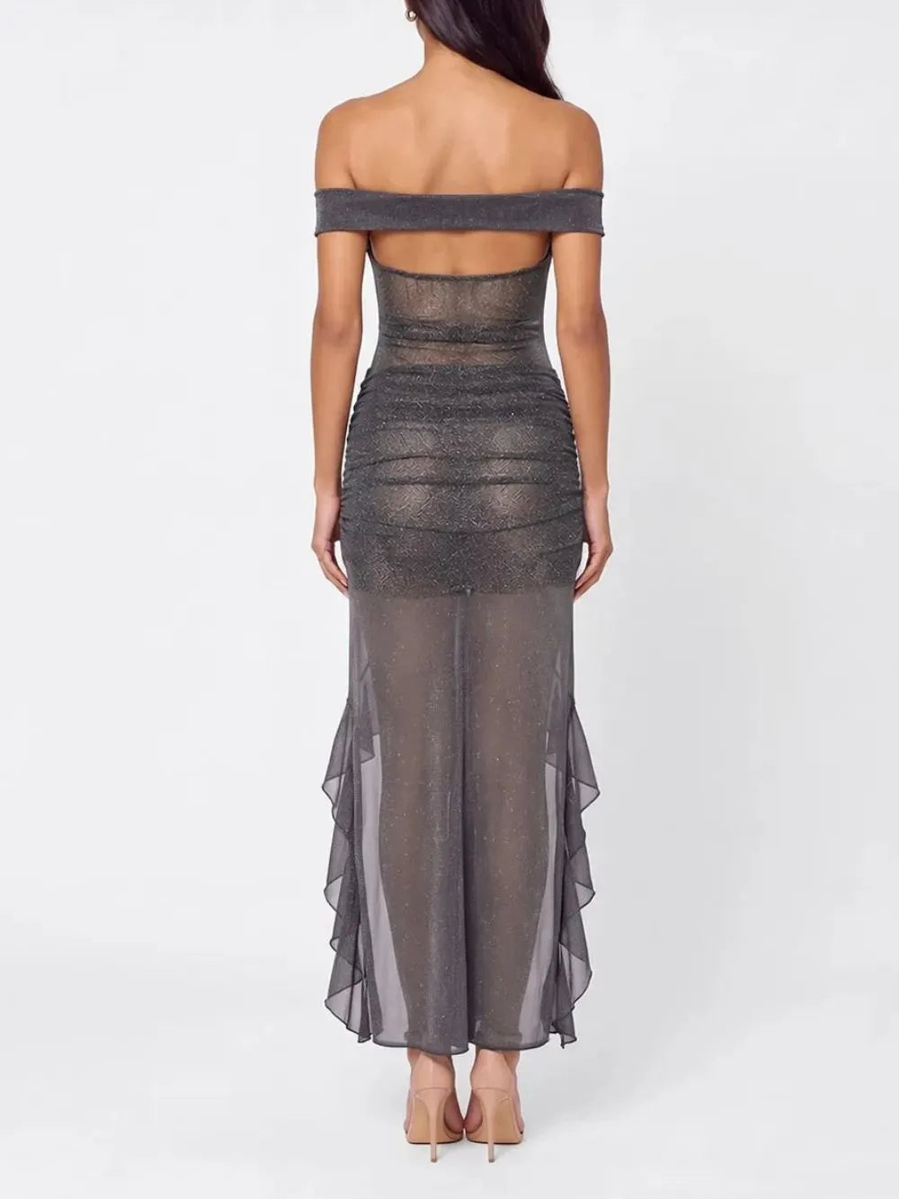 Sadrien Off Shoulder Glitter Ruffle Dress Flowering Girl