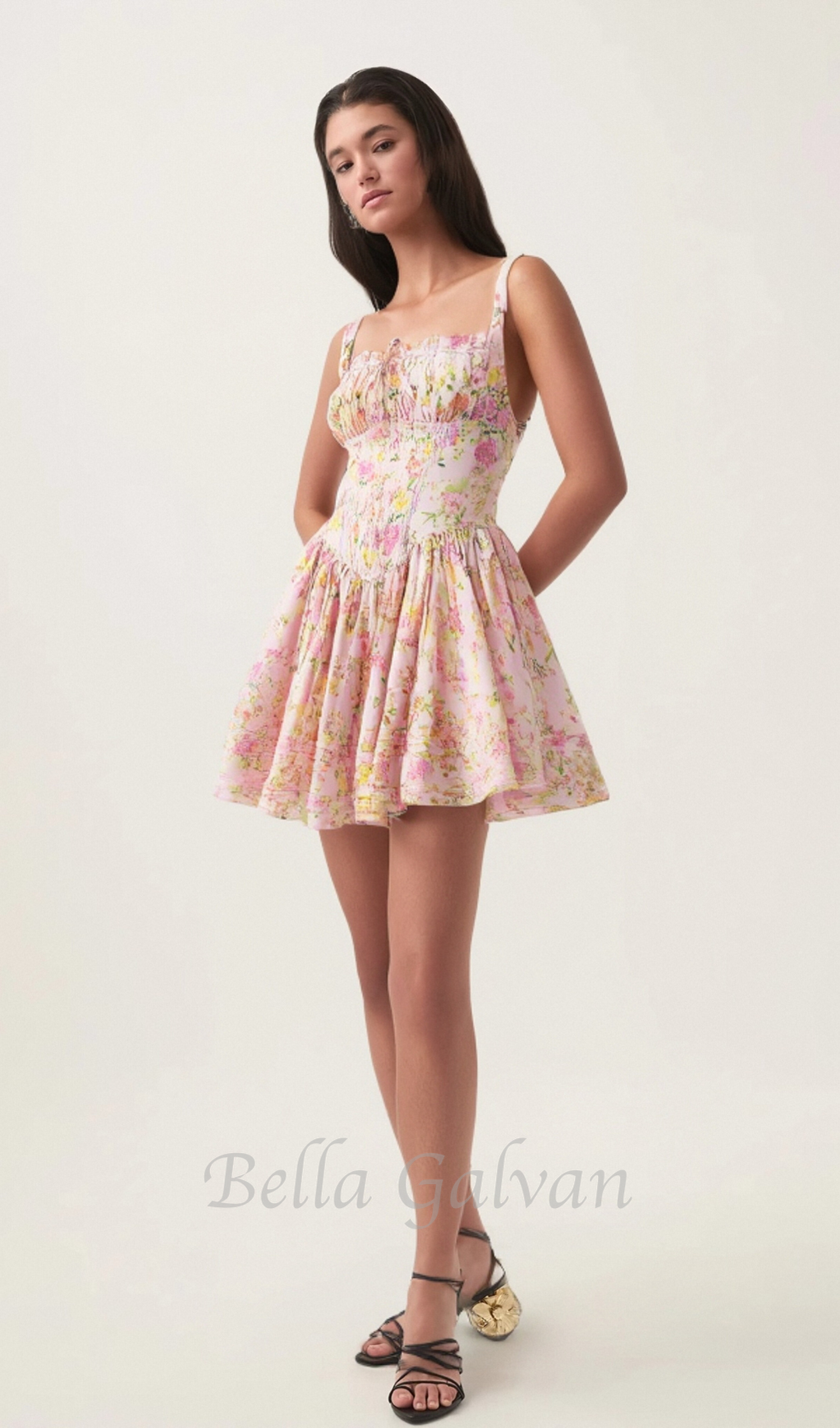 Pink Meadow Print Cotton Mini Dress Flowering Girl