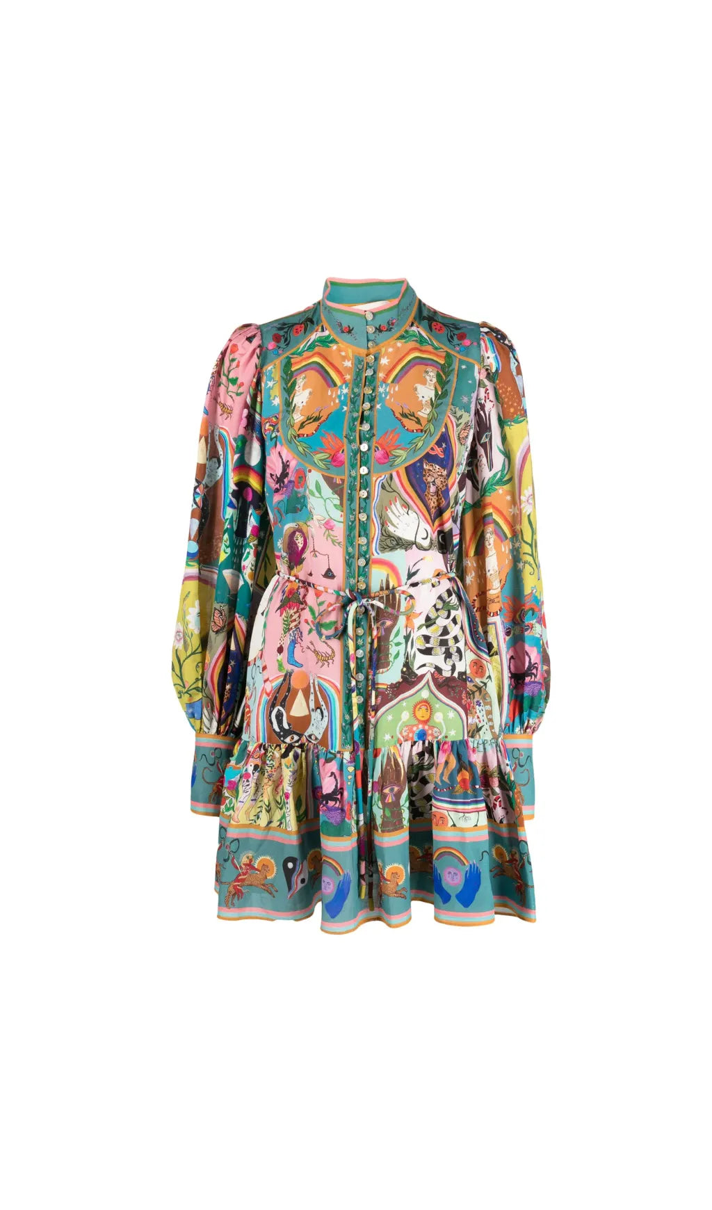 BLUE EVERGREEN ARTWORK-PRINT MINI DRESS Flowering Girl