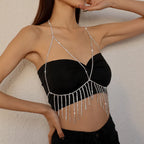 Tassel And Diamond Chest Chain In Silver Flowering Girl
