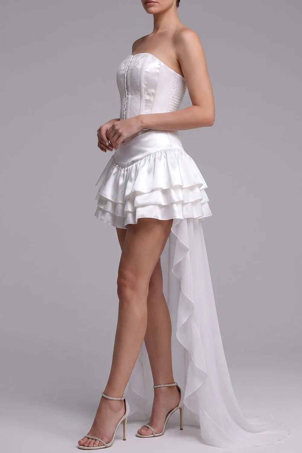 Strapless Textured Corset High Low Ruffle Mini Dress Flowering Girl