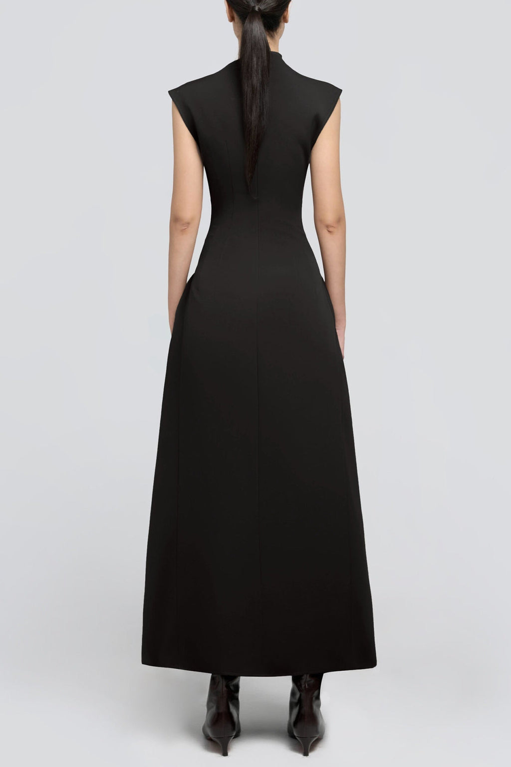 Eorkone Symmetric Drapes Flared Midi Dress - Black Flowering Girl