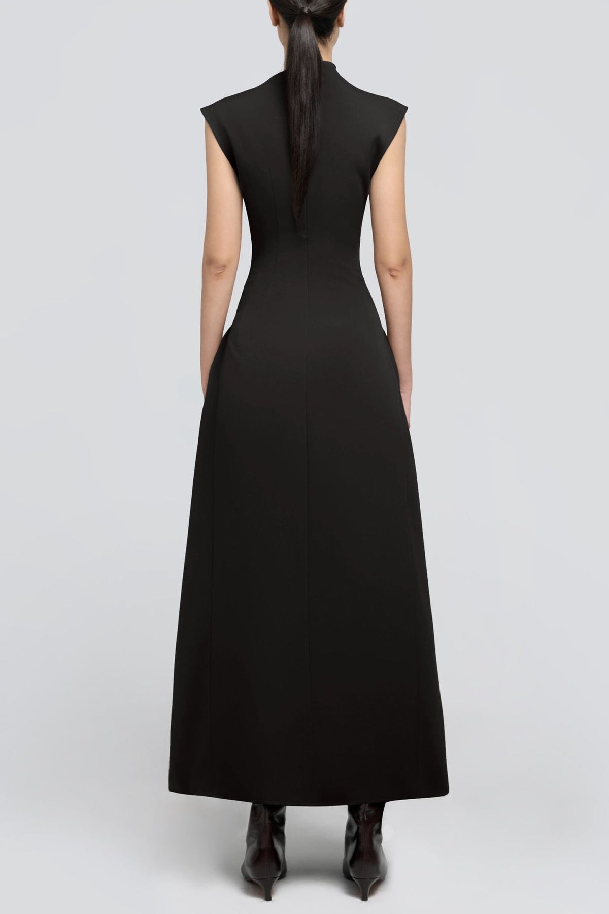 Eorkone Symmetric Drapes Flared Midi Dress - Black Flowering Girl