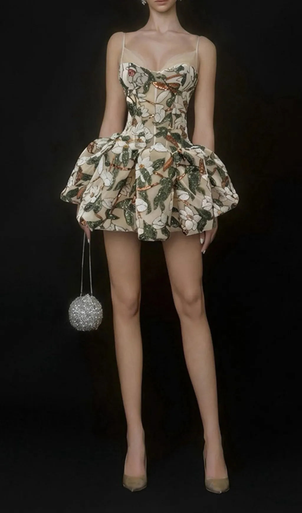 Klea Leaf Sequin Embroidery Mini Dress Flowering Girl