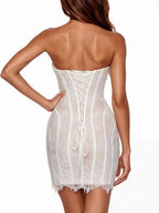 Chalina Strapless Lace Mini Dress In White Flowering Girl