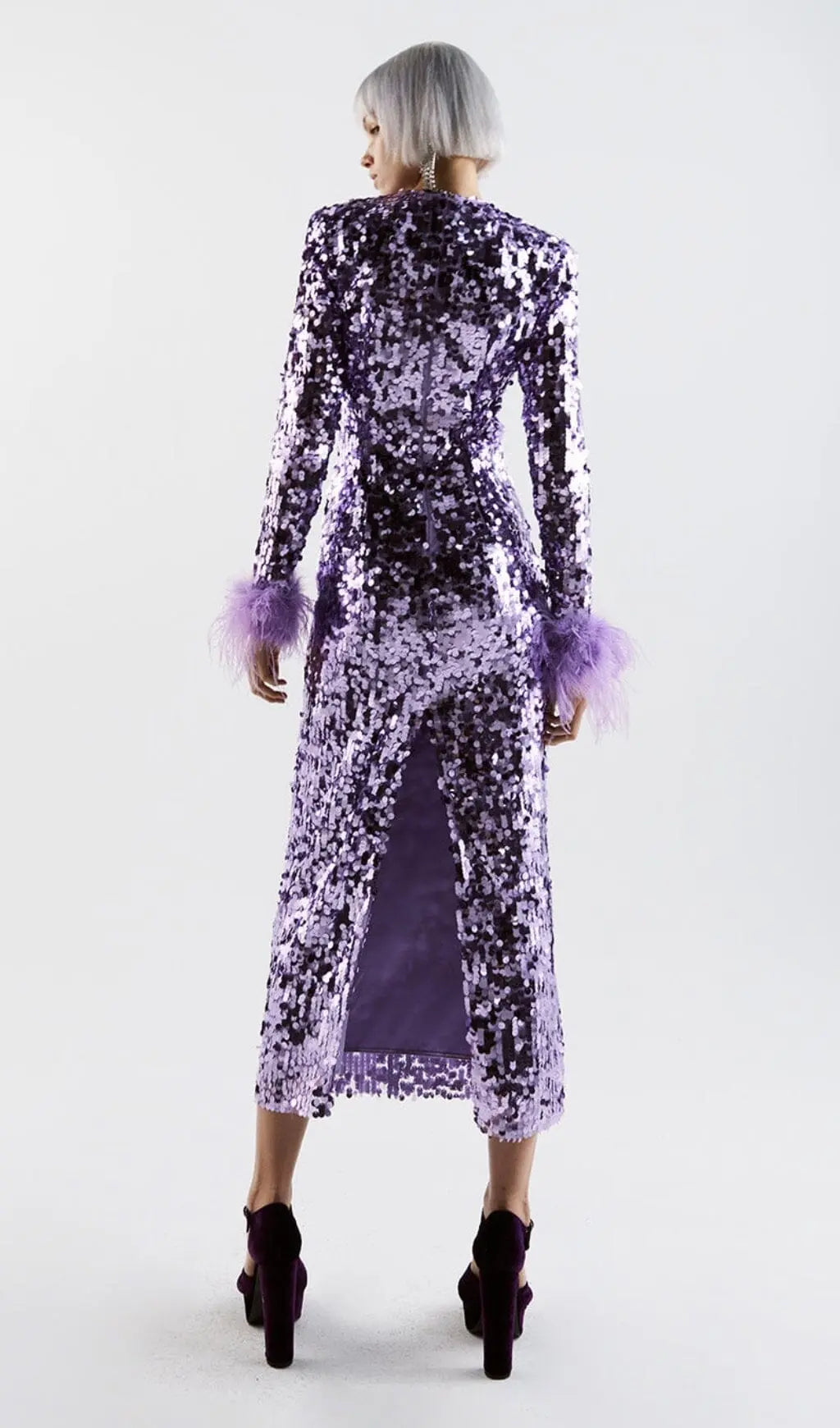 Sequin Patchwork Plush Cuff Dress In Purple Flowering Girl