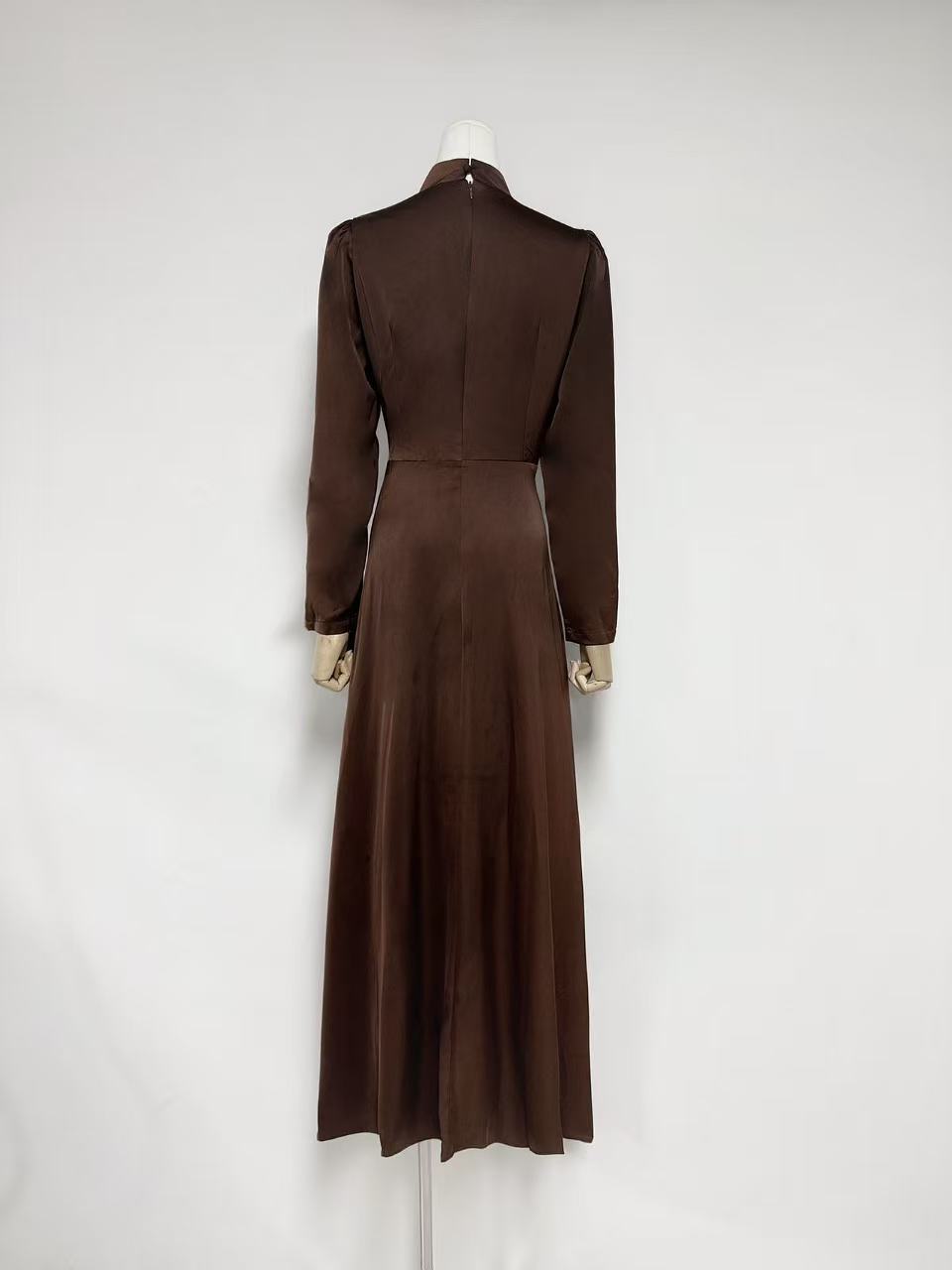 Beulah Long Sleeves With Beading Pleated Maxi Dress In Brown Flowering Girl