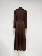 Beulah Long Sleeves With Beading Pleated Maxi Dress In Brown Flowering Girl