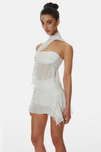 Cabau Chiffon Wrap Around Top - White Flowering Girl