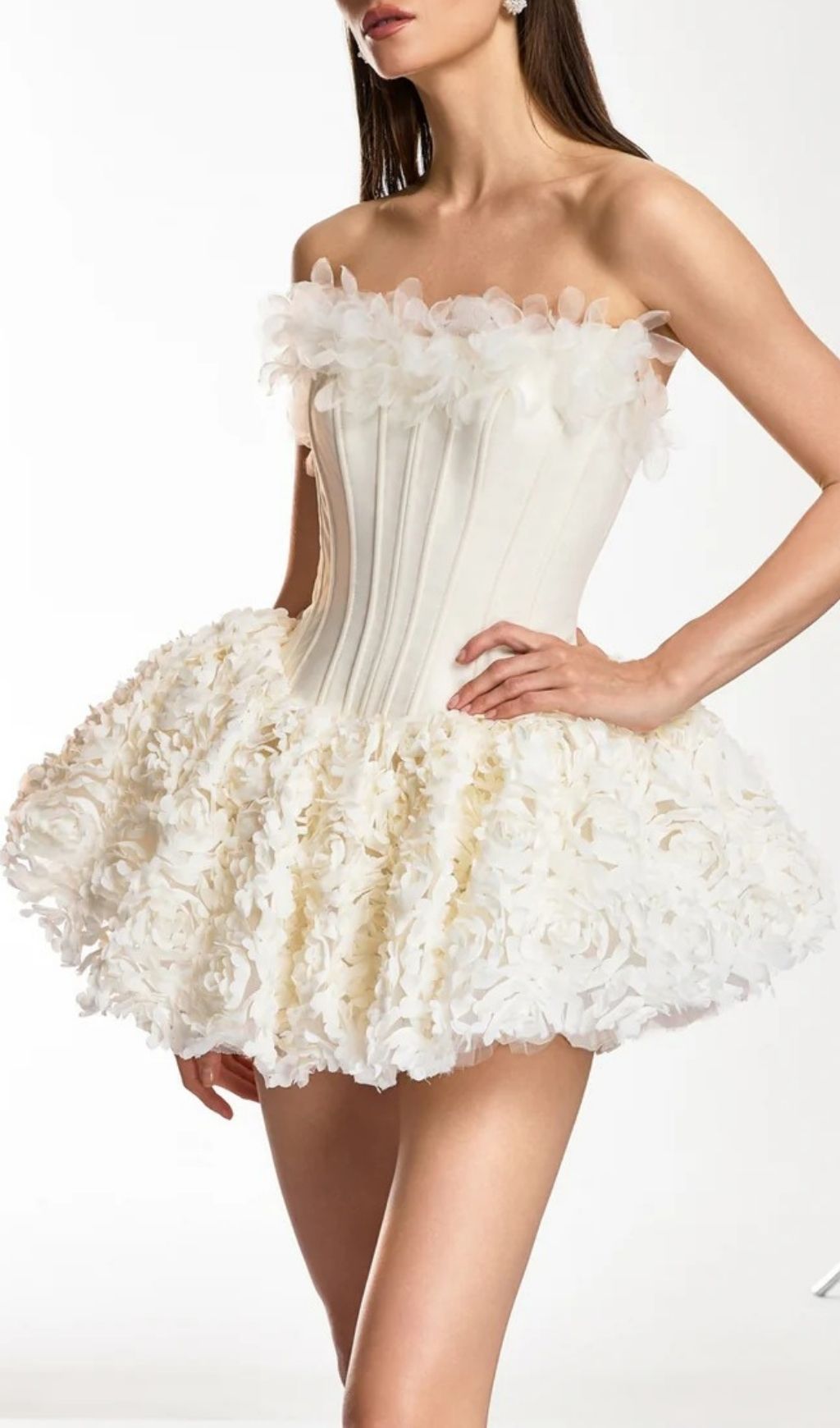 Ulthar Strapless Flower Mini Dress In Apricot Flowering Girl