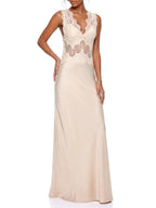 Amelqis V Neck Lace Satin Maxi Dress Flowering Girl