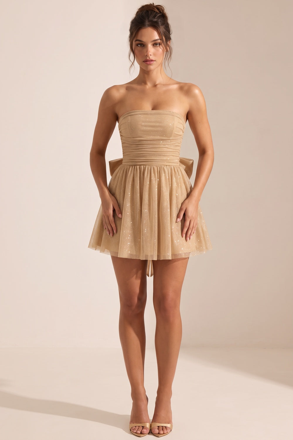 Gold Tulle Mesh Overlay Fit-and-Flare Mini Dress Flowering Girl