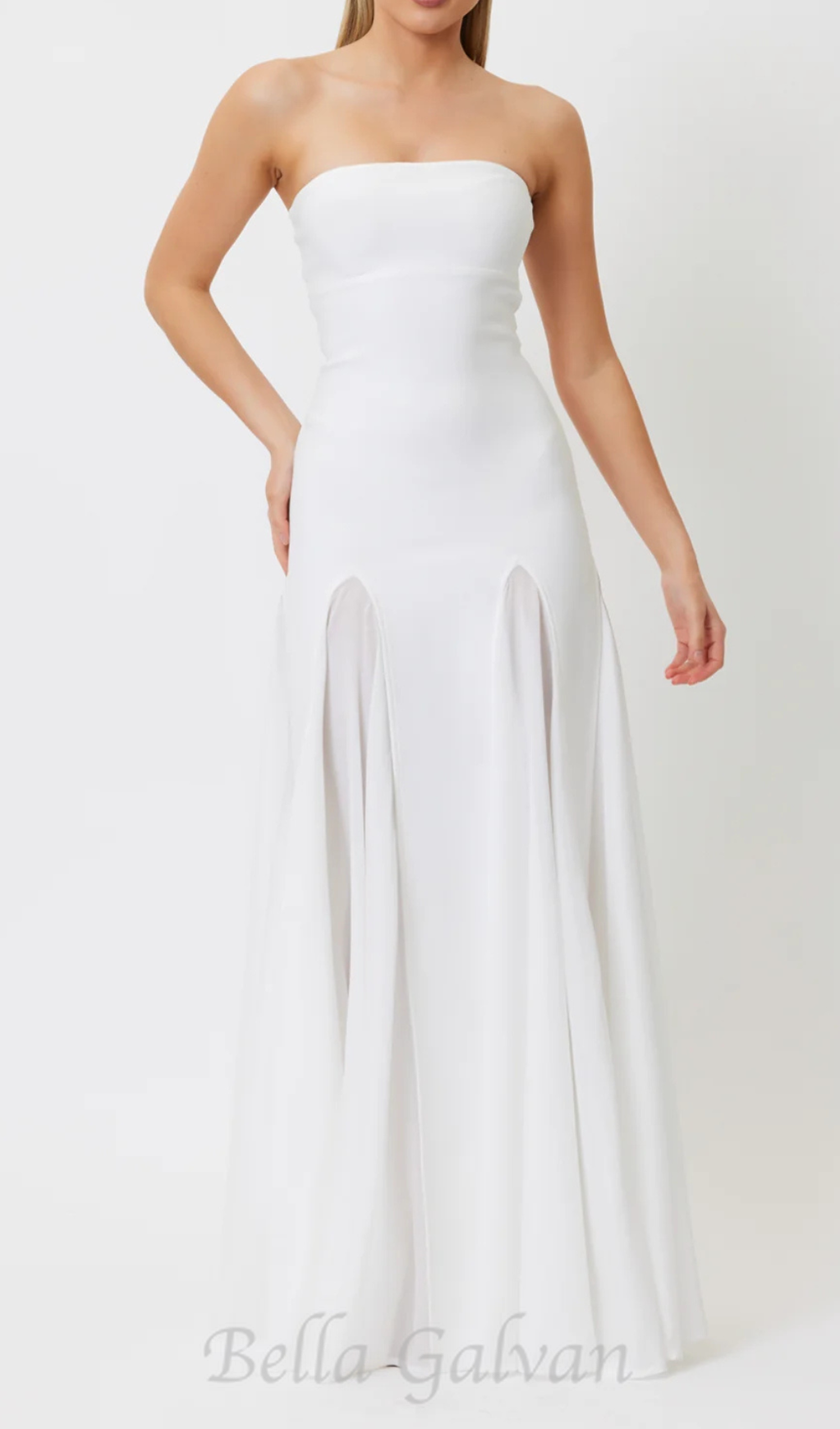 pleated trim strapless maxi dress in white Flowering Girl