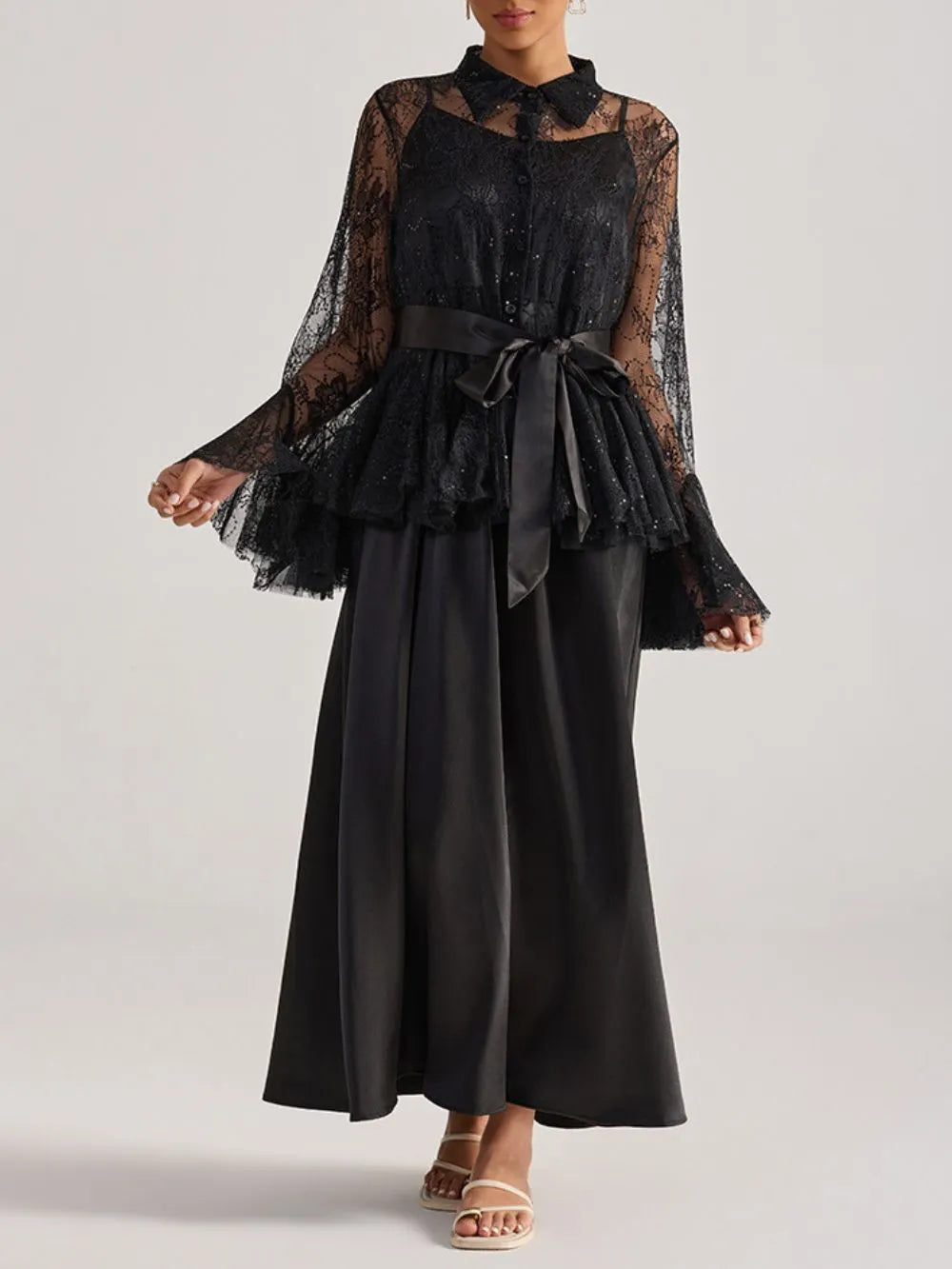 Miori Black Lace Top & Maxi Dress Set Flowering Girl