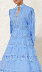 Kamaria Blue Long Sleeve Maxi Dress Flowering Girl