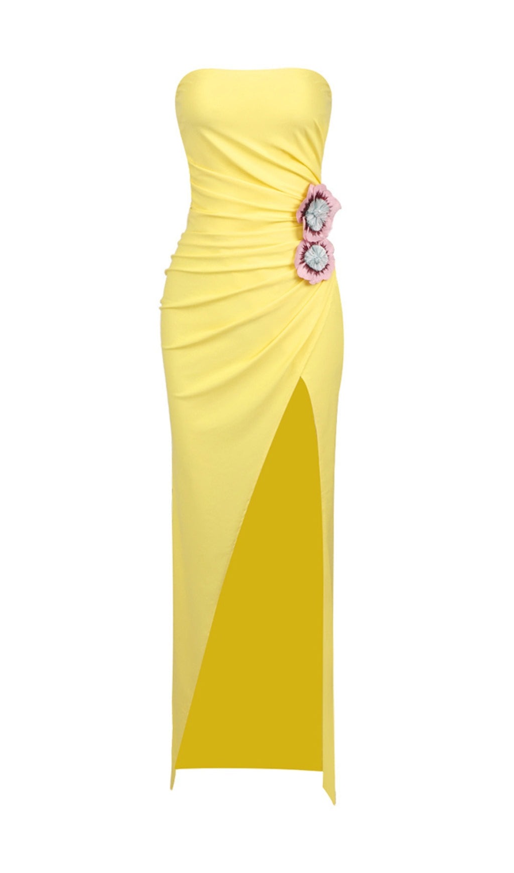 Atepa Yellow Flower Split Maxi Dress Flowering Girl