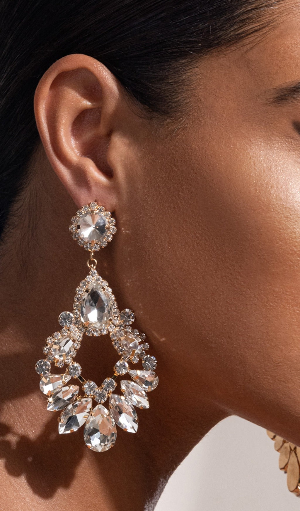 White Crystal Chandelier Drop Earrings Flowering Girl