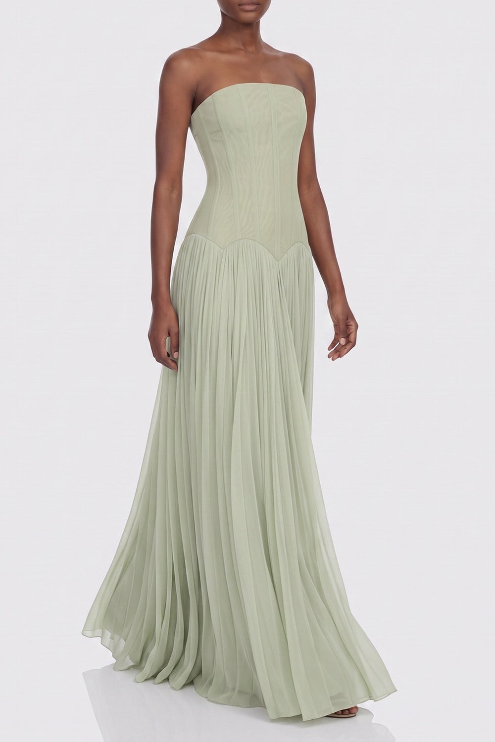 Strapless Corset Pleated Chiffon Maxi Gown Flowering Girl
