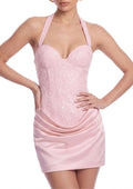 Fendralix Sequin Satin Mini Dress In Pink Flowering Girl