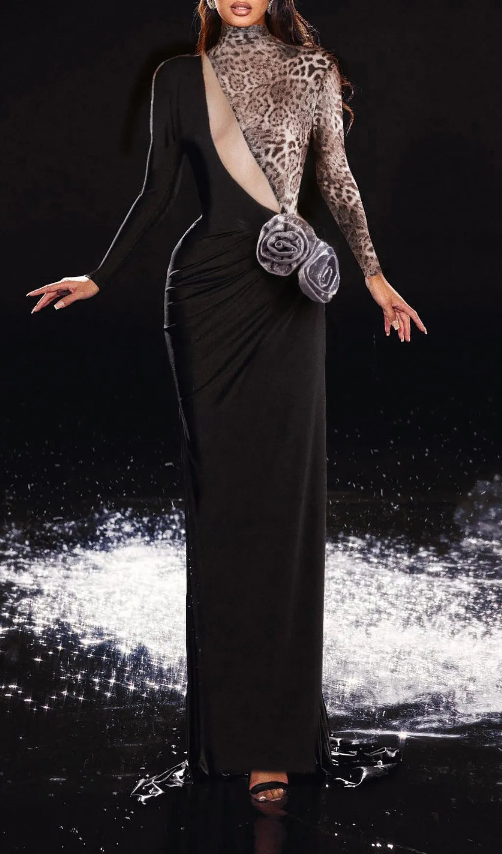 Faye Black Leopard Flower Maxi Dress Flowering Girl