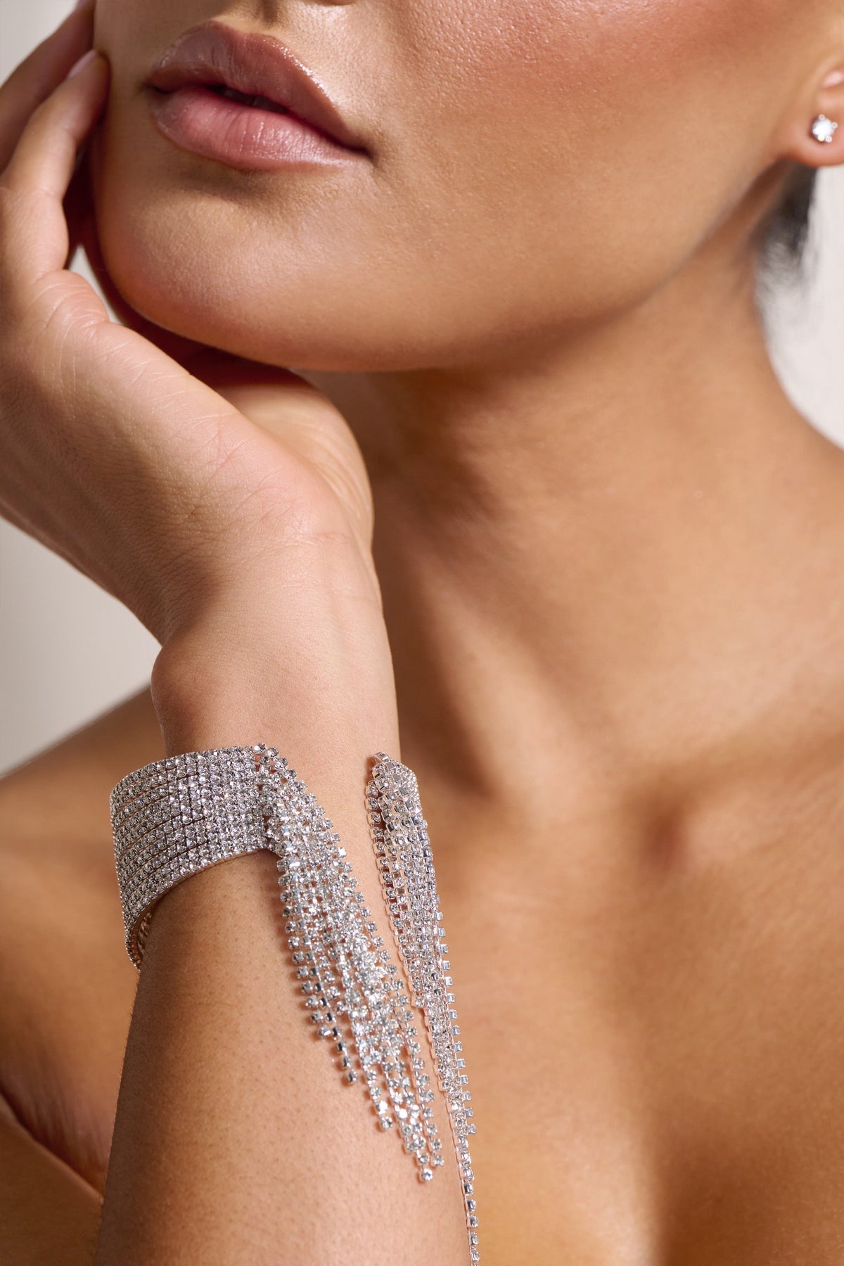 Silver Diamante Tassel Cuff Bracelet Flowering Girl