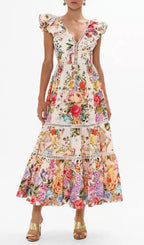 Efrem V-Neck Printed Midi Dress Flowering Girl