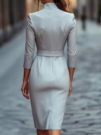 Refined Black Belted Sheath Dress With Mandarin Collar Flowering Girl