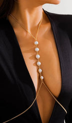Pearl Crossover Chest Body Chain In Gold Flowering Girl