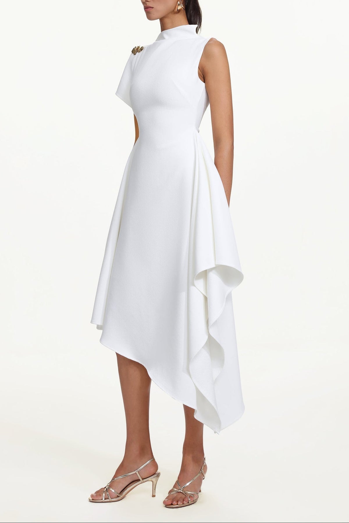 Weren White High Neck Asymmetric Maxi Dress Flowering Girl