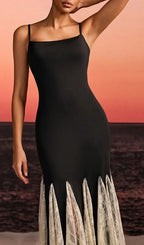 Farsel Spaghetti Lace Flared Maxi Dress Flowering Girl