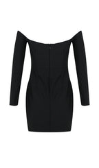 Black Off Shoulder Crystal Cup Mini Dress Flowering Girl