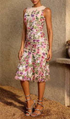 Orlithen Sleeveless Embroidered Flower Midi Dress Flowering Girl