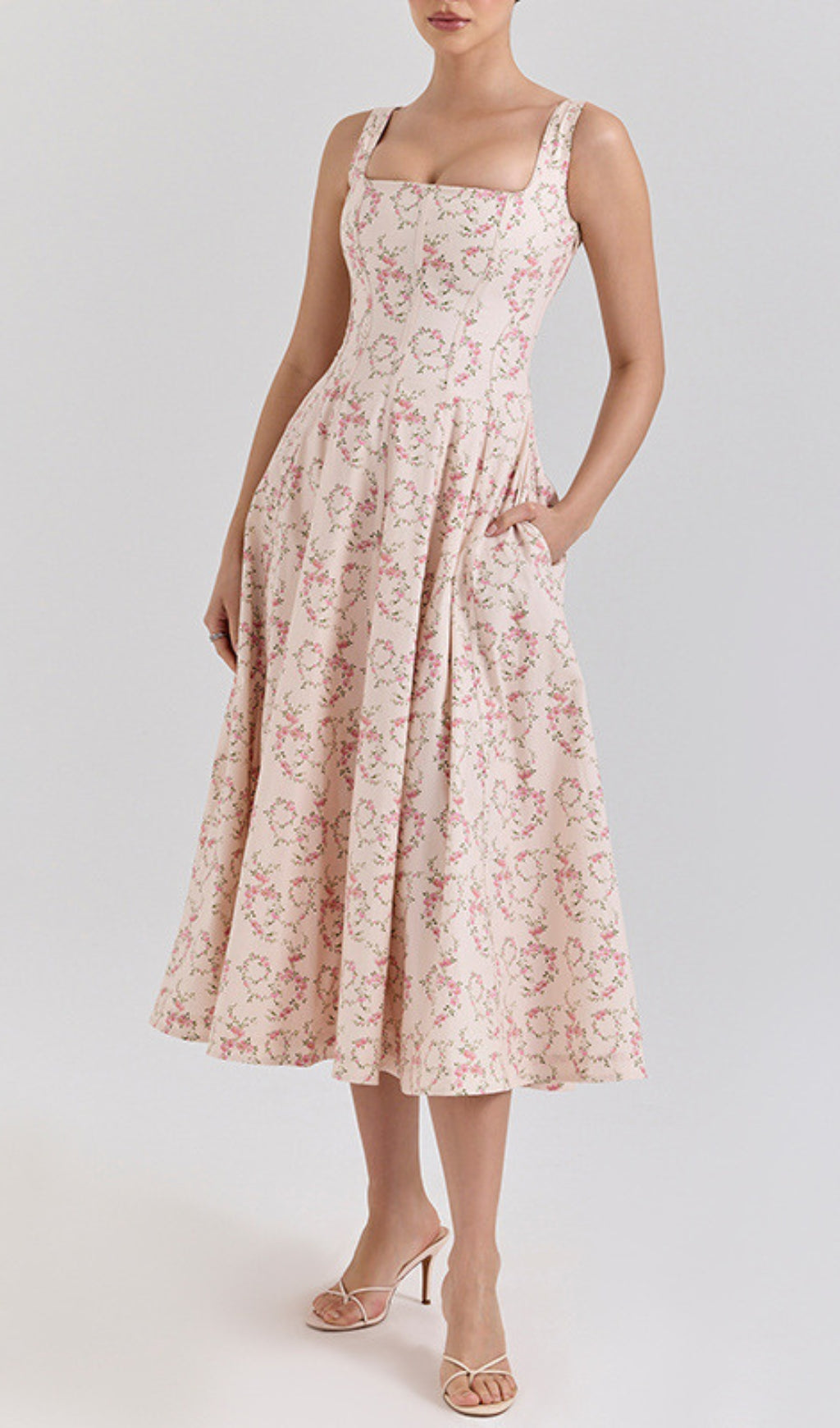 Erté Square Neck Floral Printed Midi Dress Flowering Girl