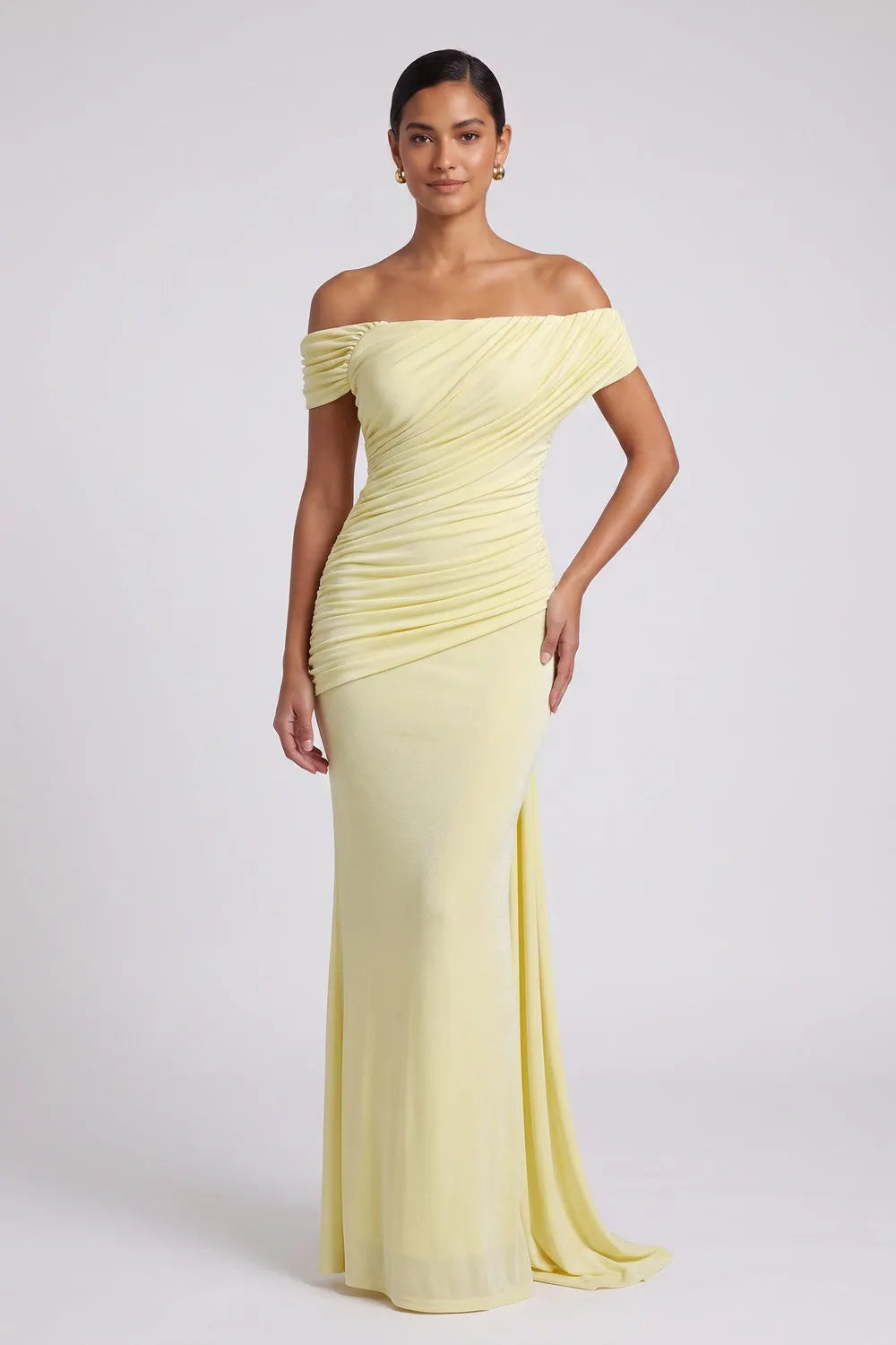 Pale Yellow Stretch Jersey Column Gown Flowering Girl