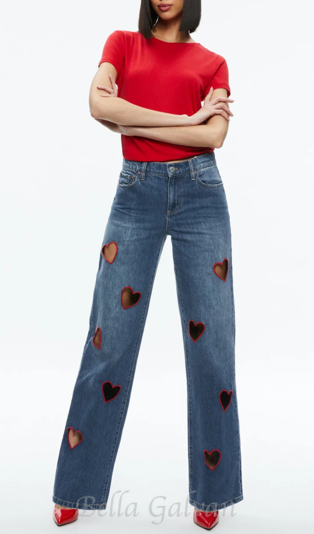 Elowen Heart Embroidered Cutout Jeans Flowering Girl