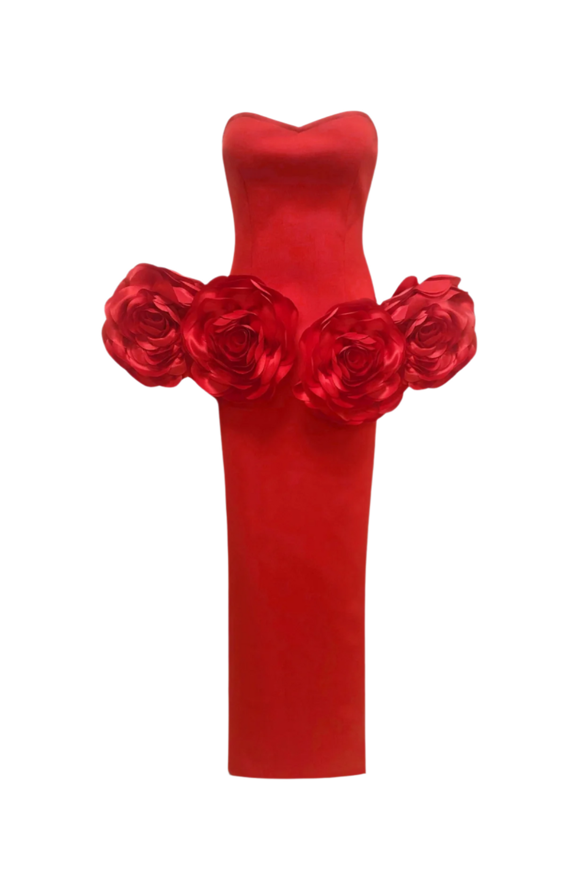 Sherise Floral Appliqué Strapless Maxi Bandage Dress - Red Flowering Girl