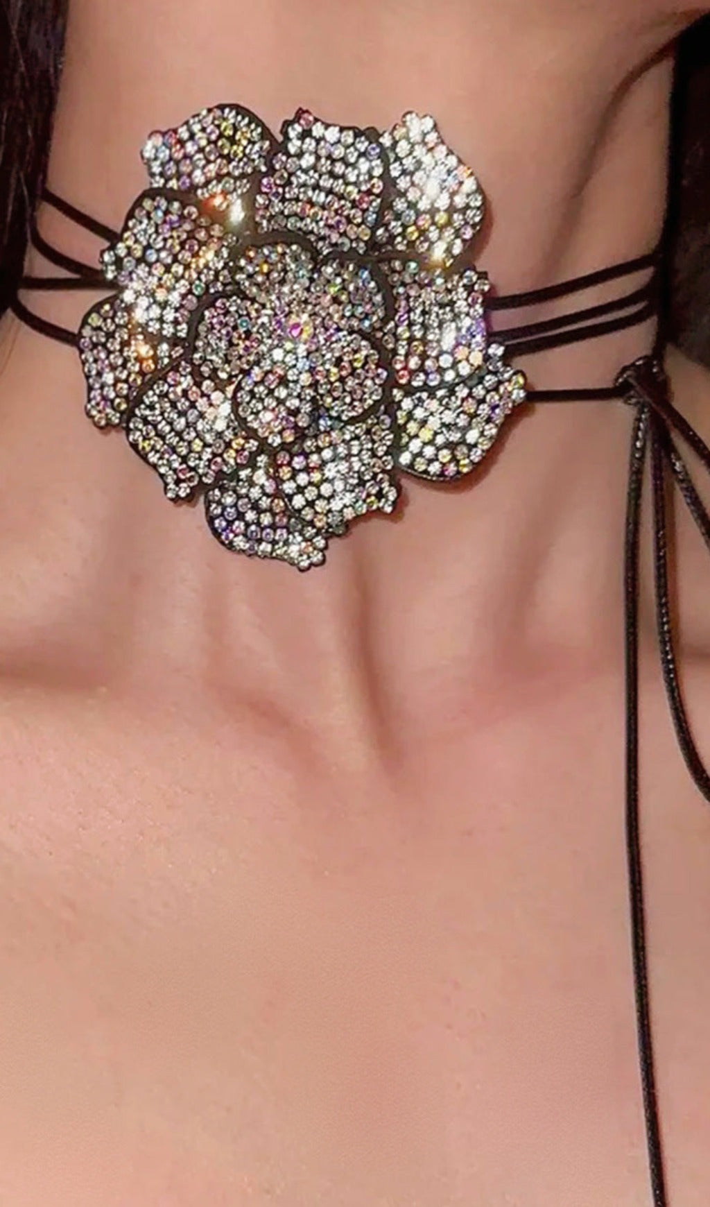 Black Crystal Flower Choker Flowering Girl