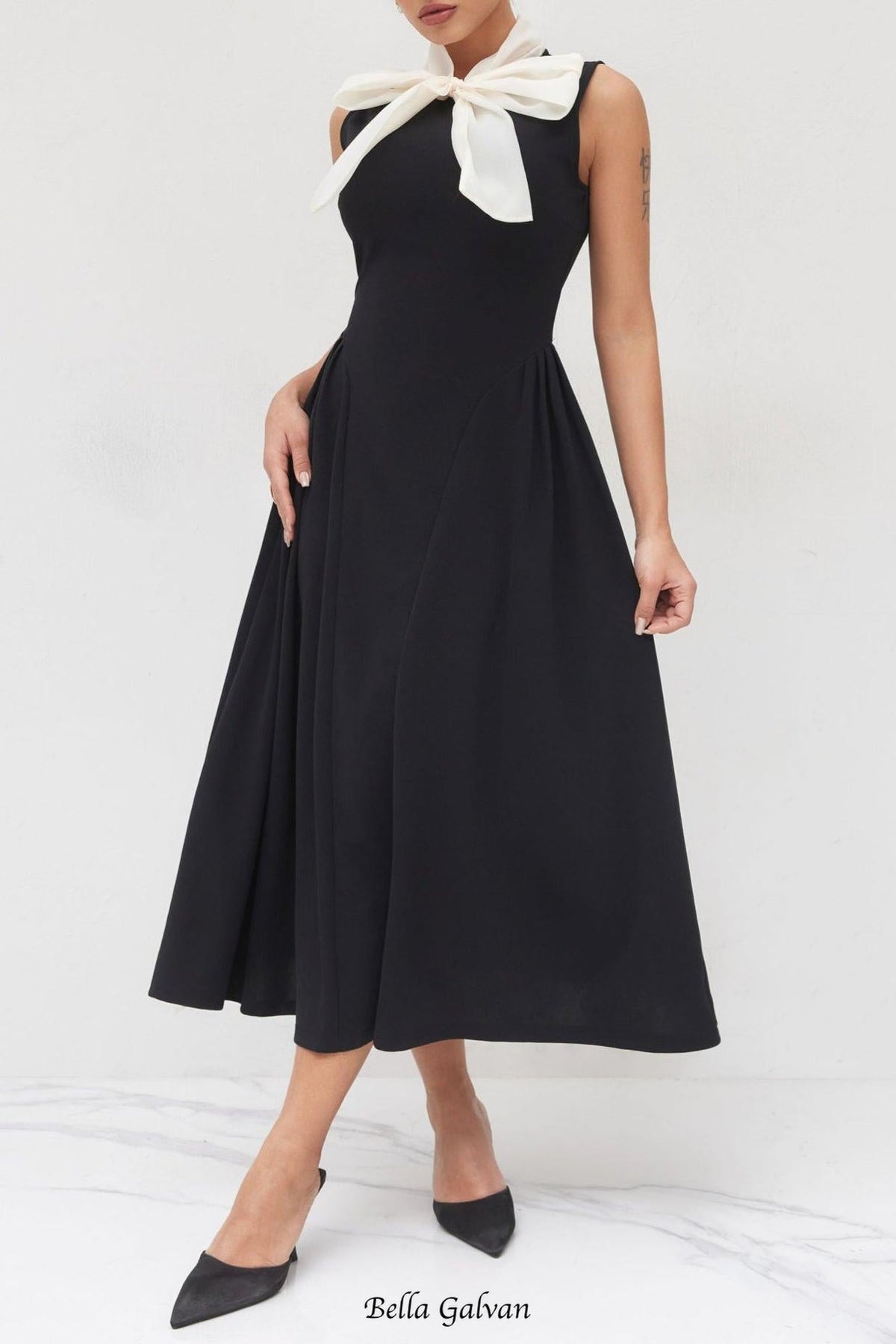 Two Tone Bow Tie Ruffle Midi Dress Flowering Girl